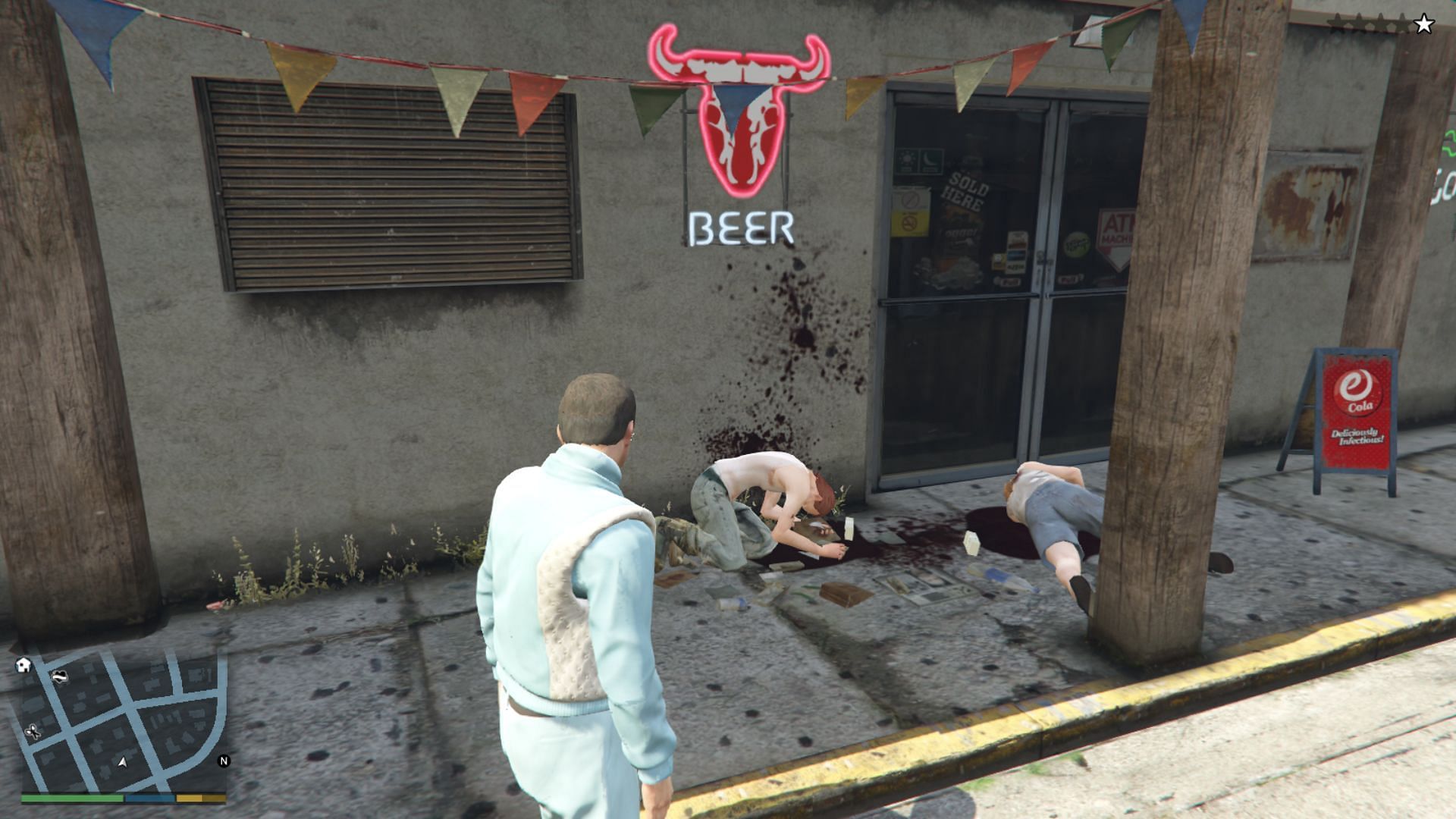 Blood spillage is very common in the Grand Theft Auto 5 gameplay. (Image via Rockstar Games)