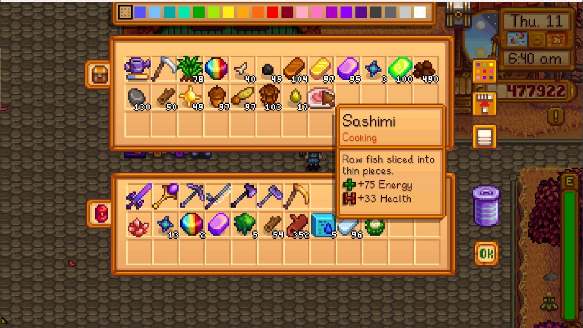 Sashimi is one of the recipes that need Scorpion Carp (Image via ConcernedApe)