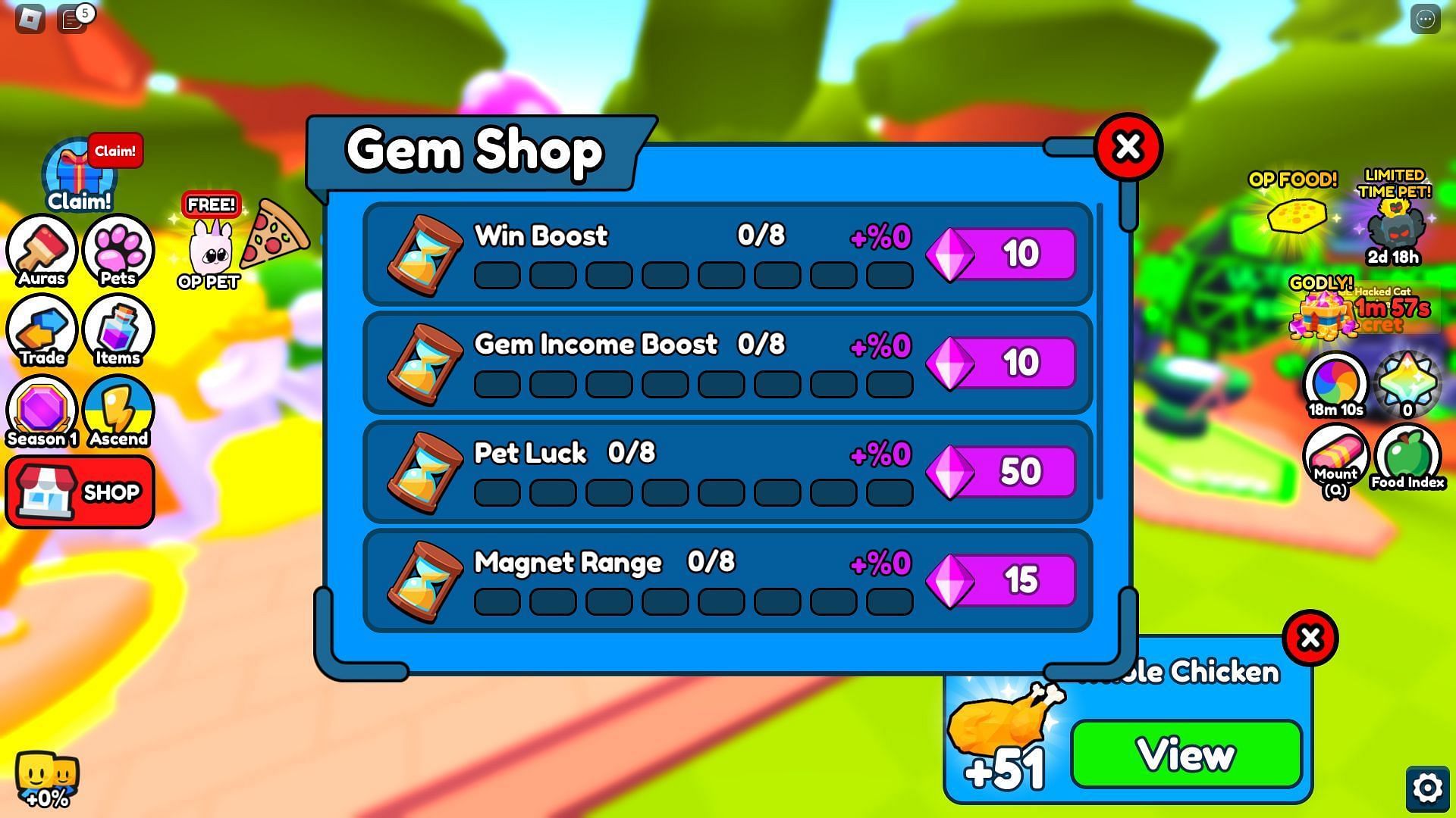 Boosts that you can purchase at the Gem Shop (Image via Roblox)