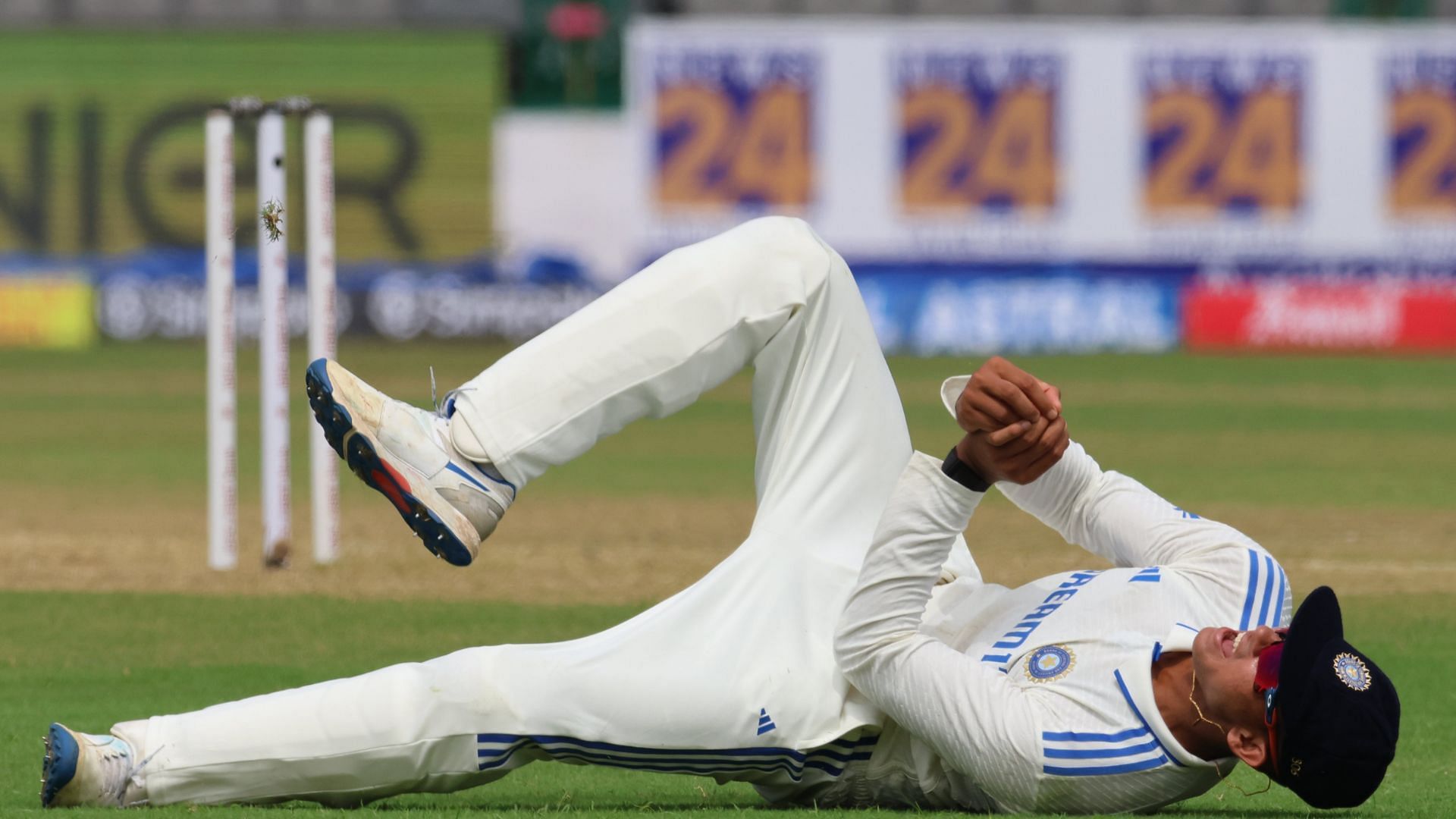 Yashasvi Jaiswal celebrates after taking the catch (Image credits: BCCI)