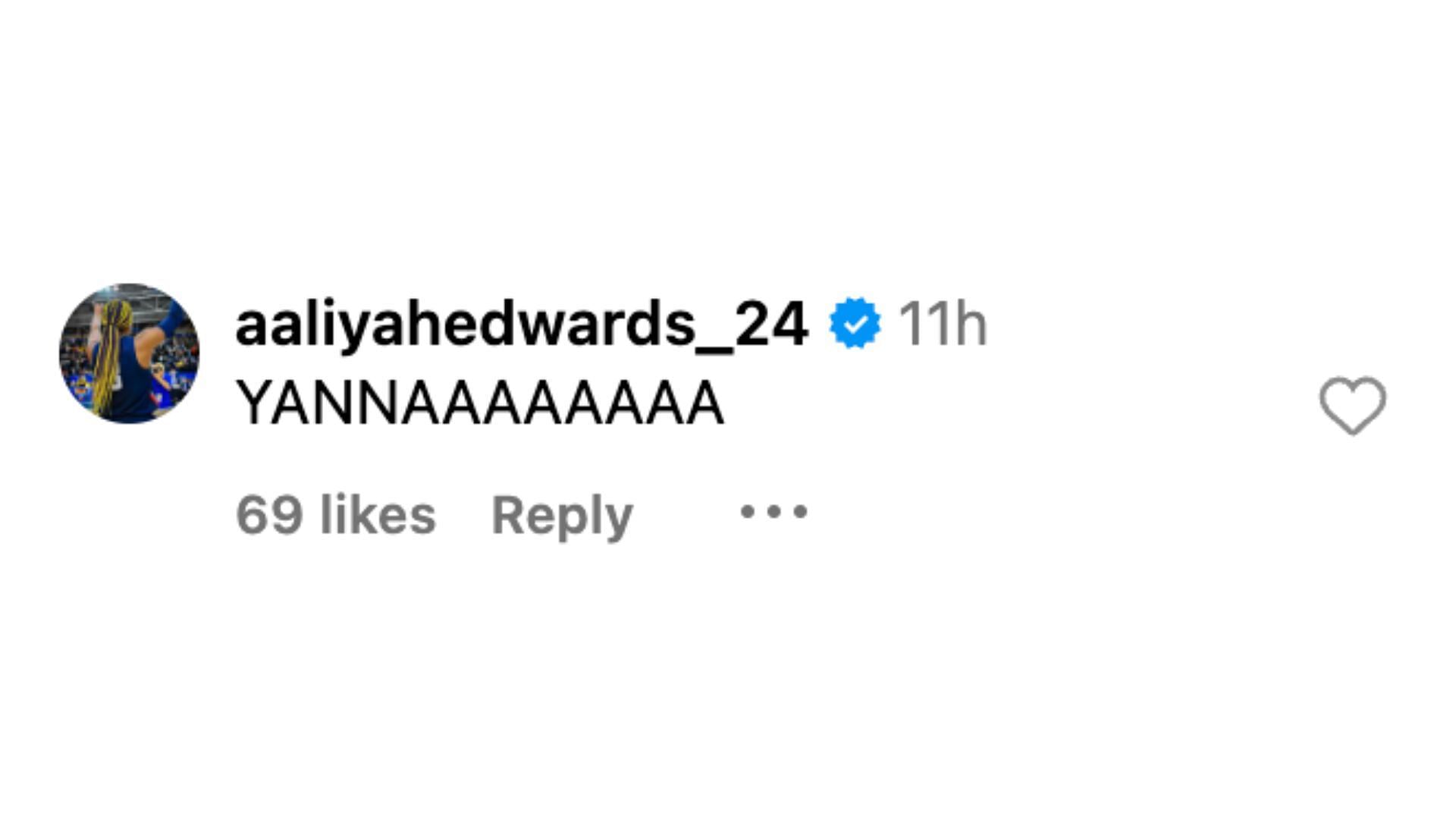 Aaliyah Edwards comments on former UConn teammate Ayanna Patterson&#039;s IG post. Photo Credit: Ayanna Patterson&#039;s IG account