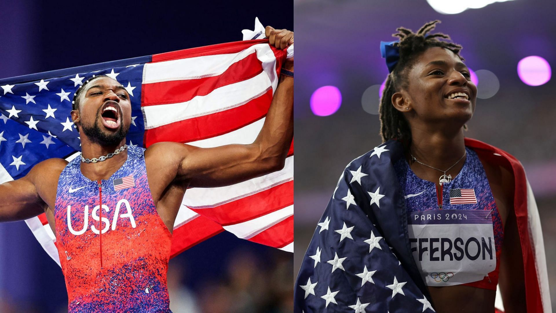 Noah Lyles indulges in casual banter with teammate Melissa Jefferson [Image Source: Getty]