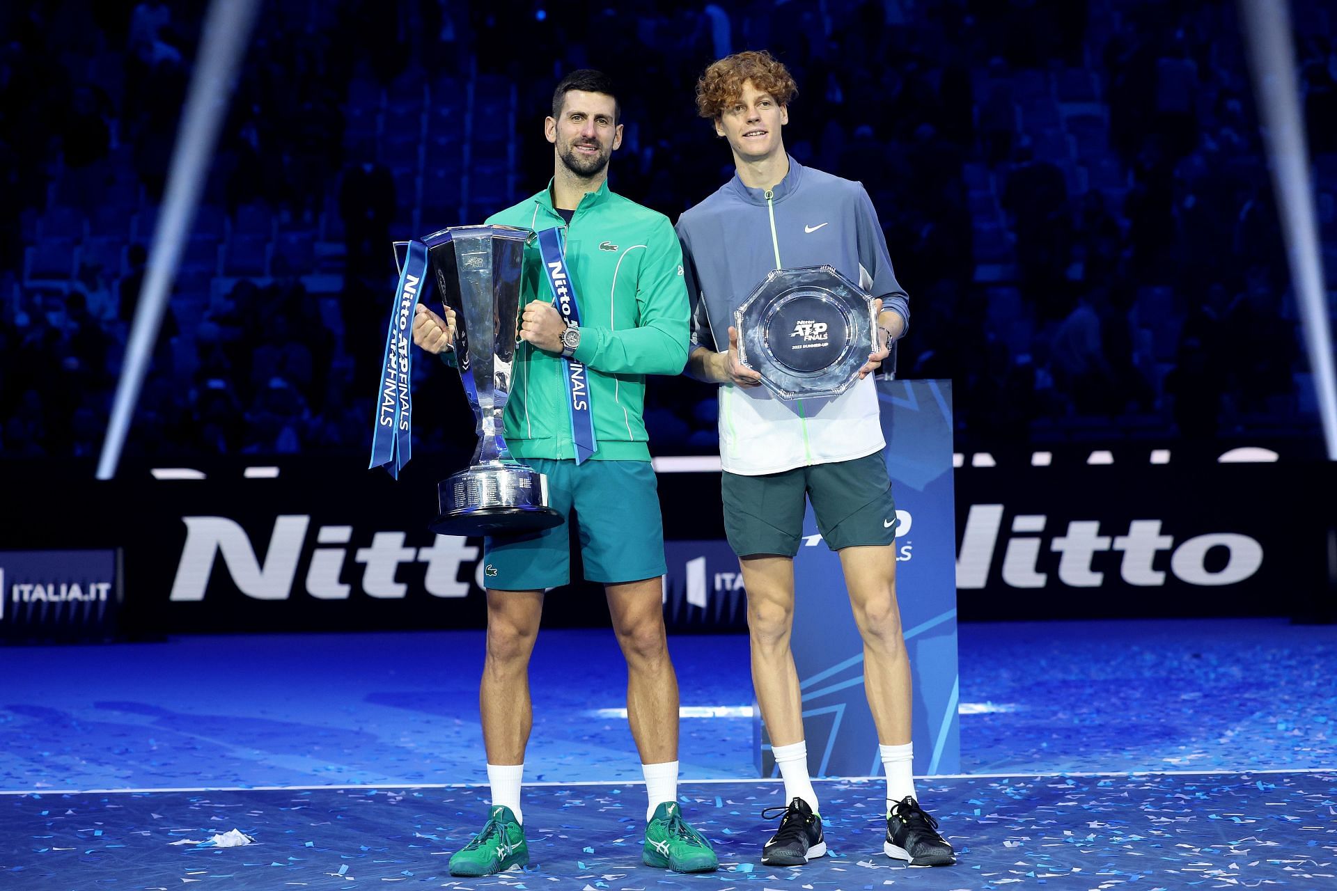 Novak sharing the stage with Jannik Sinner (Image via Getty)