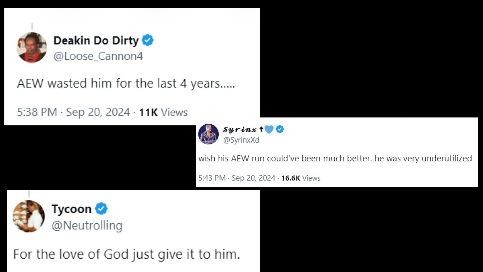 Fans react to the news of the AEW star requesting his release. [Screenshots via WrestlePurist&#039;s Twitter]