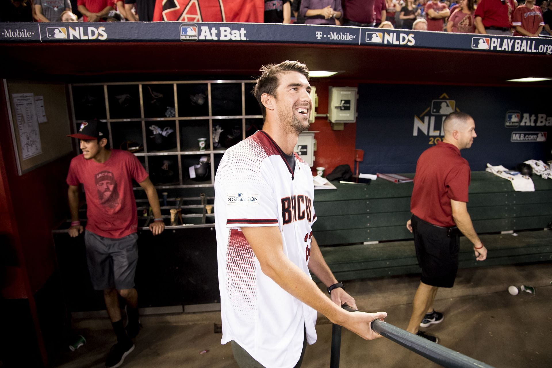 Michael Phelps hangs out in the dugout before the ceremonial pitch off [Image for Representational Purposes] [Image Source: Getty]