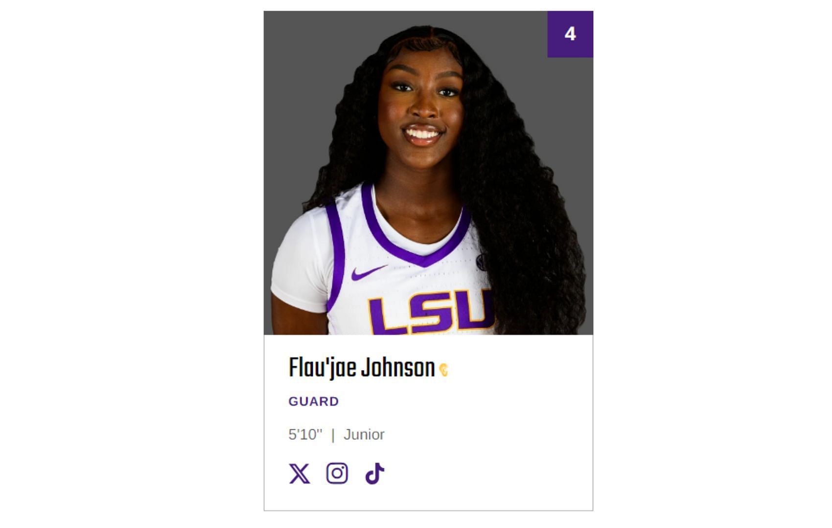 Flau&#039;jae Johnson&#039;s player card on LSU&#039;s website