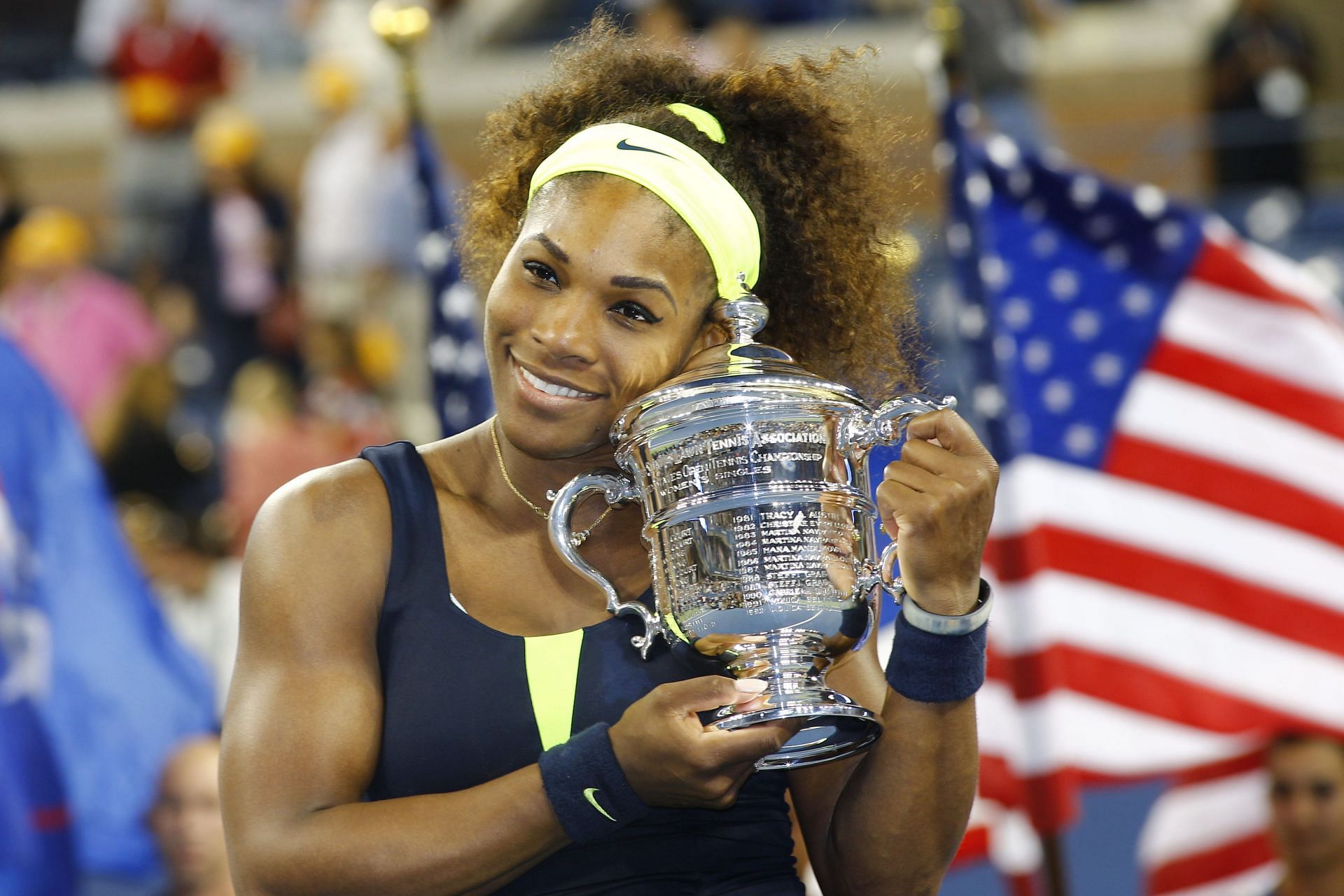 Serena Williams with the 2012 US Open trophy (Image: Getty)