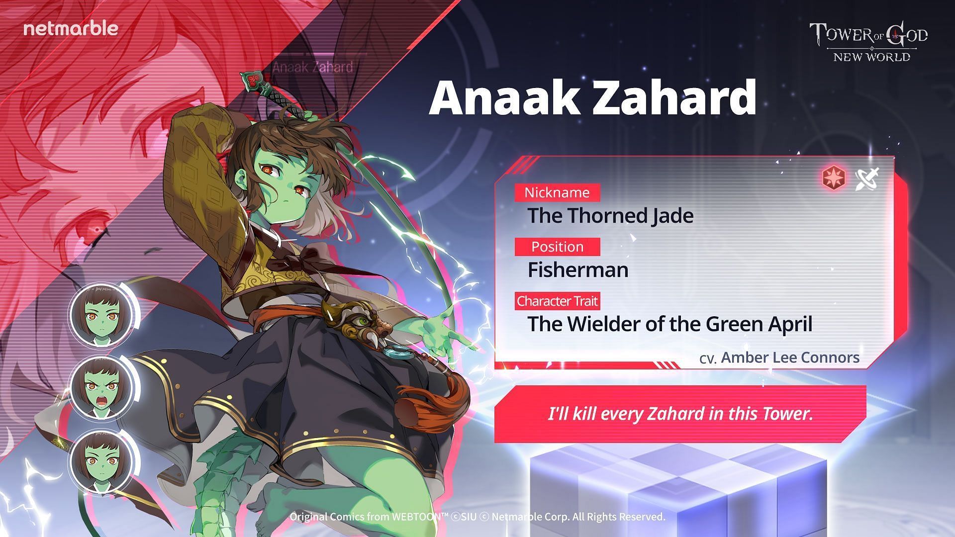 (Green April) Anaak Zahard in Tower of God New World. (Image via Netmarble)