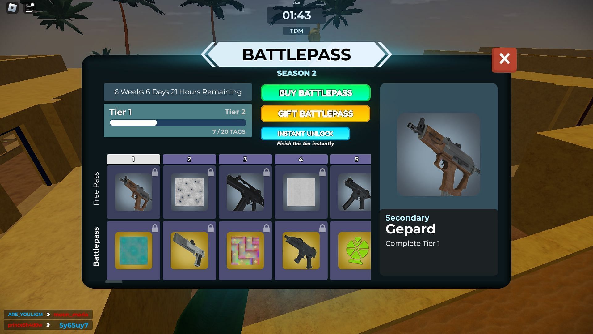 Kill enemies to progress Battlepass (Image via Roblox)