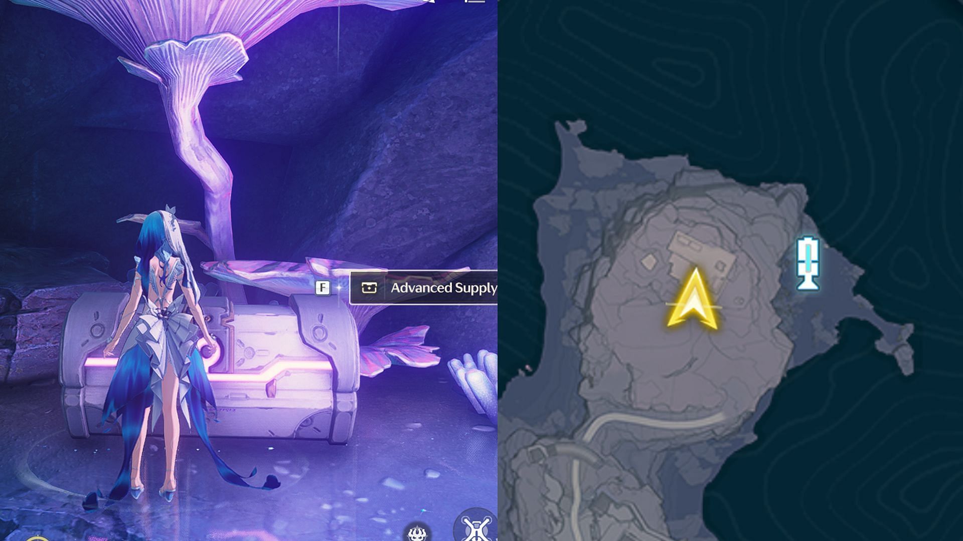 Location of Advanced Supply Chest #6 inside a cave (Image via Kuro Games)