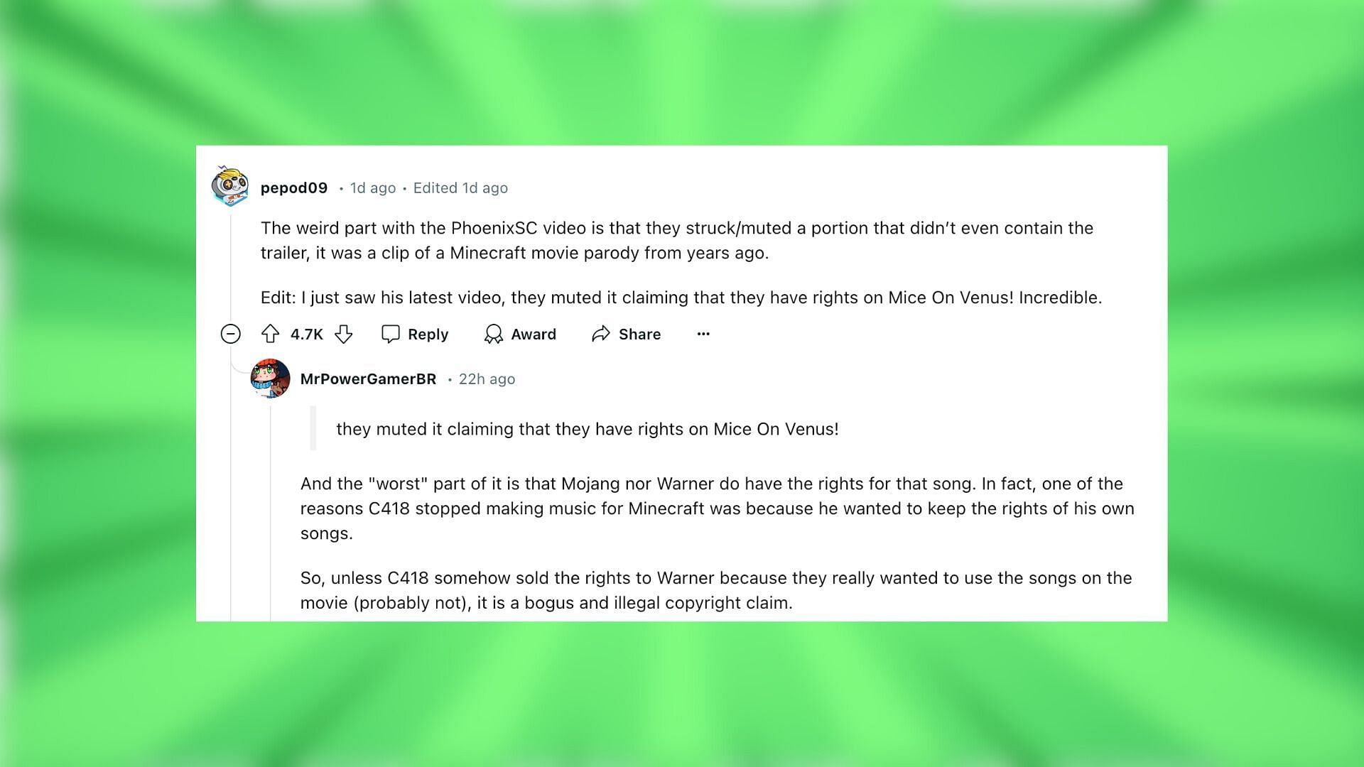 Reddit reacts to the copyright notice (Image via Reddit/CaptainRelyk)