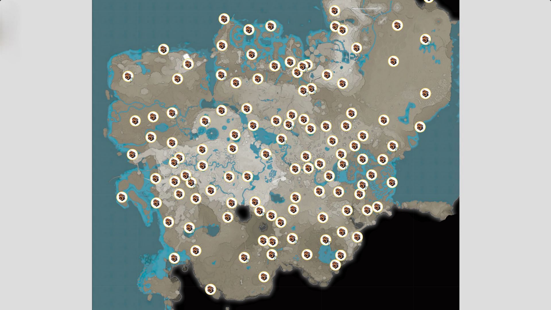 The Satisfactory map with all Hard Drive locations marked (Image via Coffee Stain Publishing)