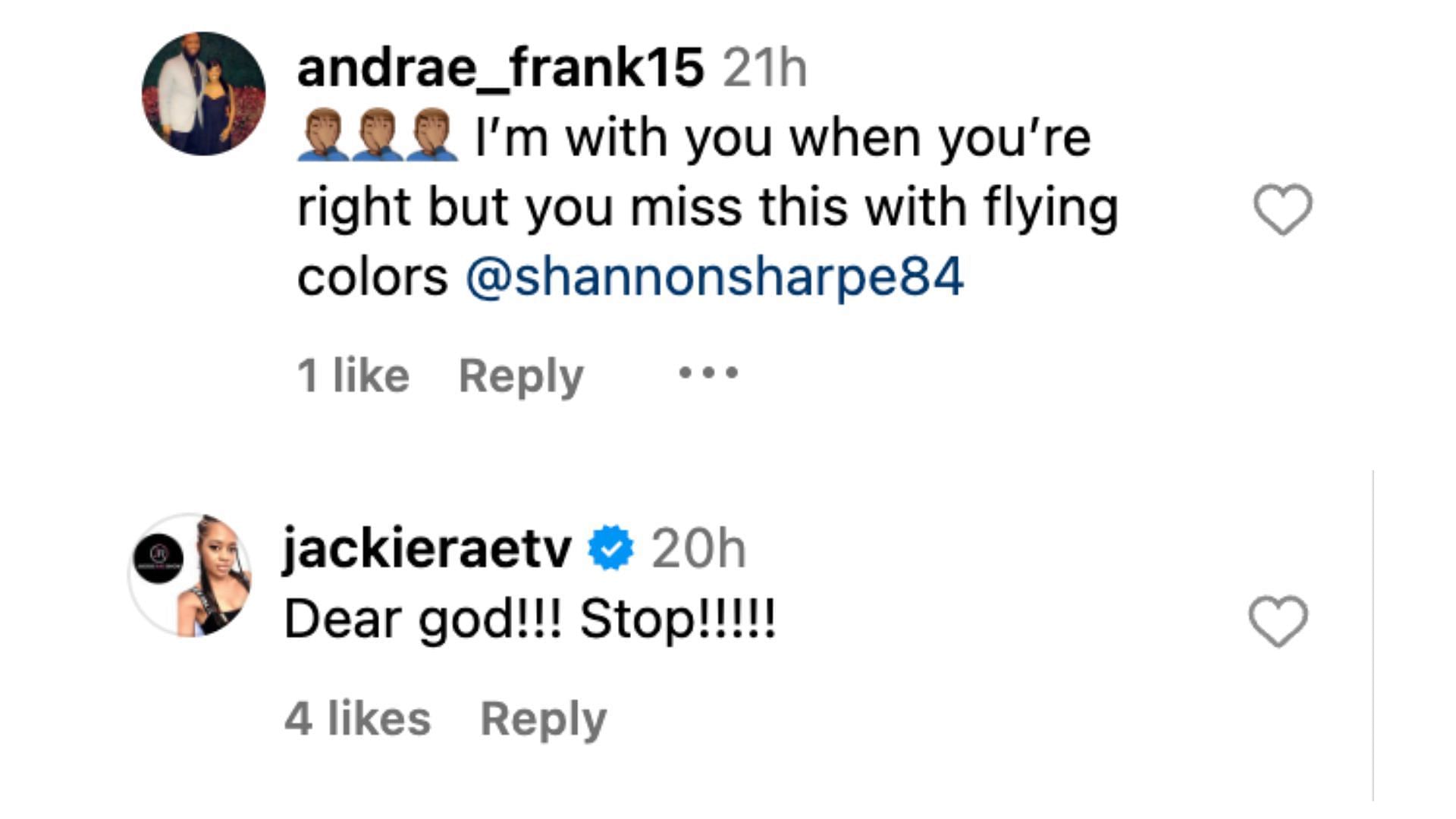 Fans comments on Shannon Sharpe&#039;s recent comments comparing Clark to James. Image credit: First Take&#039;s IG account