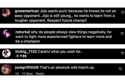 Screenshot of fans' comments