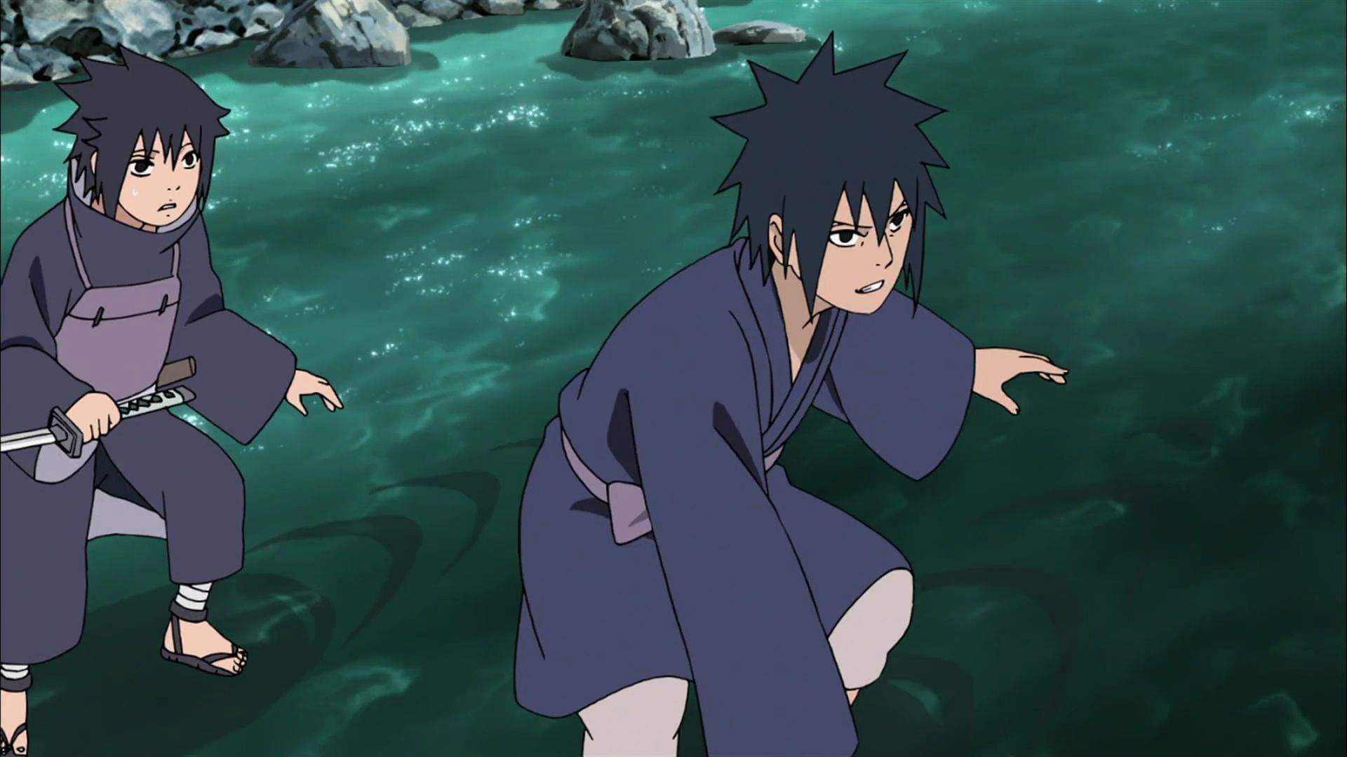 Madara protecting Izuna in battle (Image via Studio Pierrot)