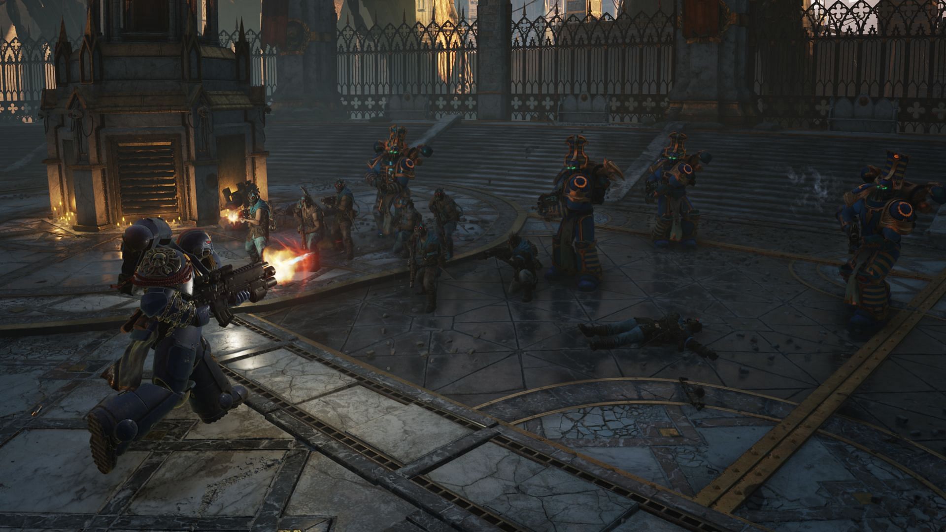 Using weapons that deal AoE damage to kill Chaos Cultists (Image via Focus Entertainment)