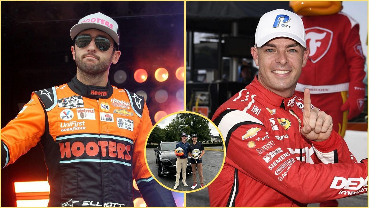 Chase Elliott and Scott McLaughlin (from Left). Credit: Getty Images. Scott McLaughlin and Chase Elliott with the souvenir. Courtesy: (x.com/smclaughlin93)