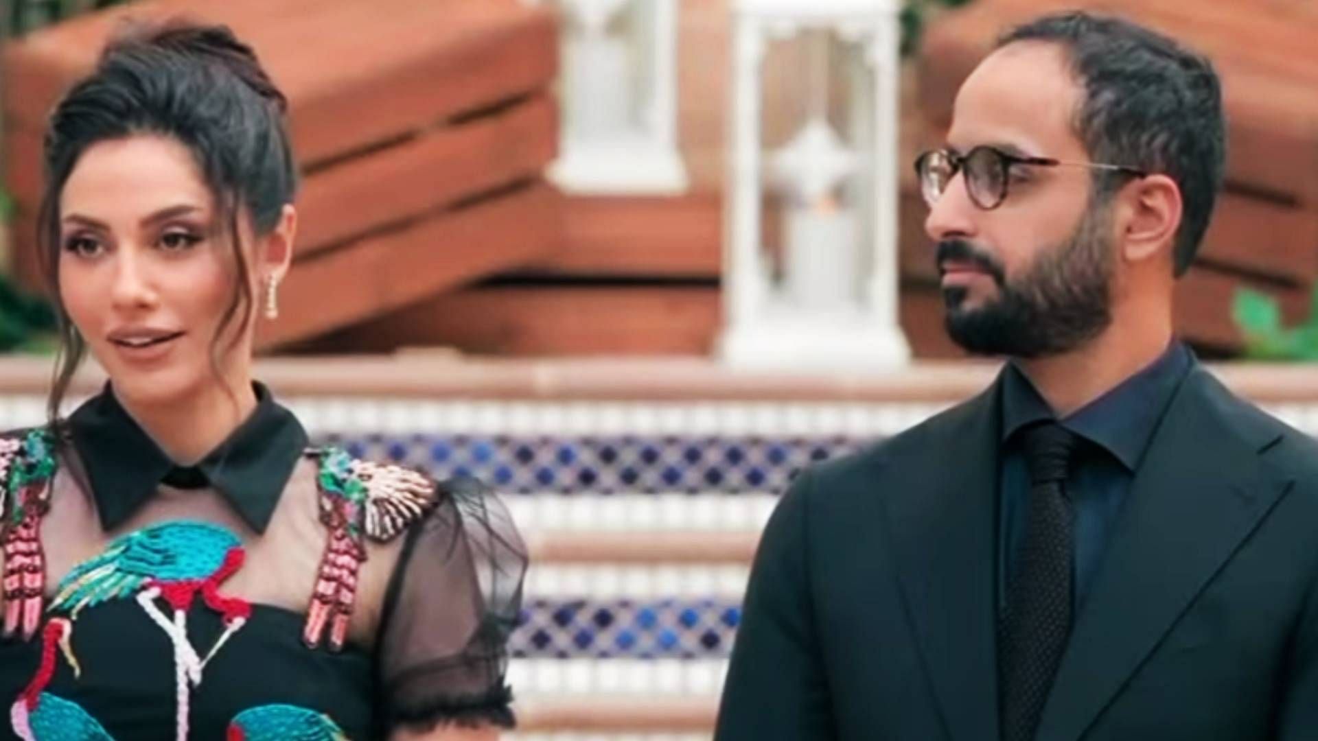 Elham Ali and Khaled Saqr (hosts) in Love is Blind Habibi (image via Netflix)