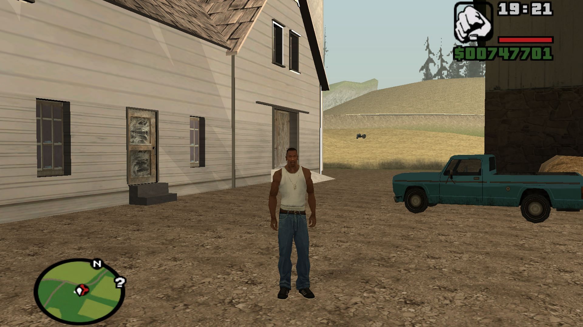 Carl “CJ” Johnson in front of Helena Wankstein's Farm in Grand Theft Auto San Andreas. (Image via Rockstar Games)