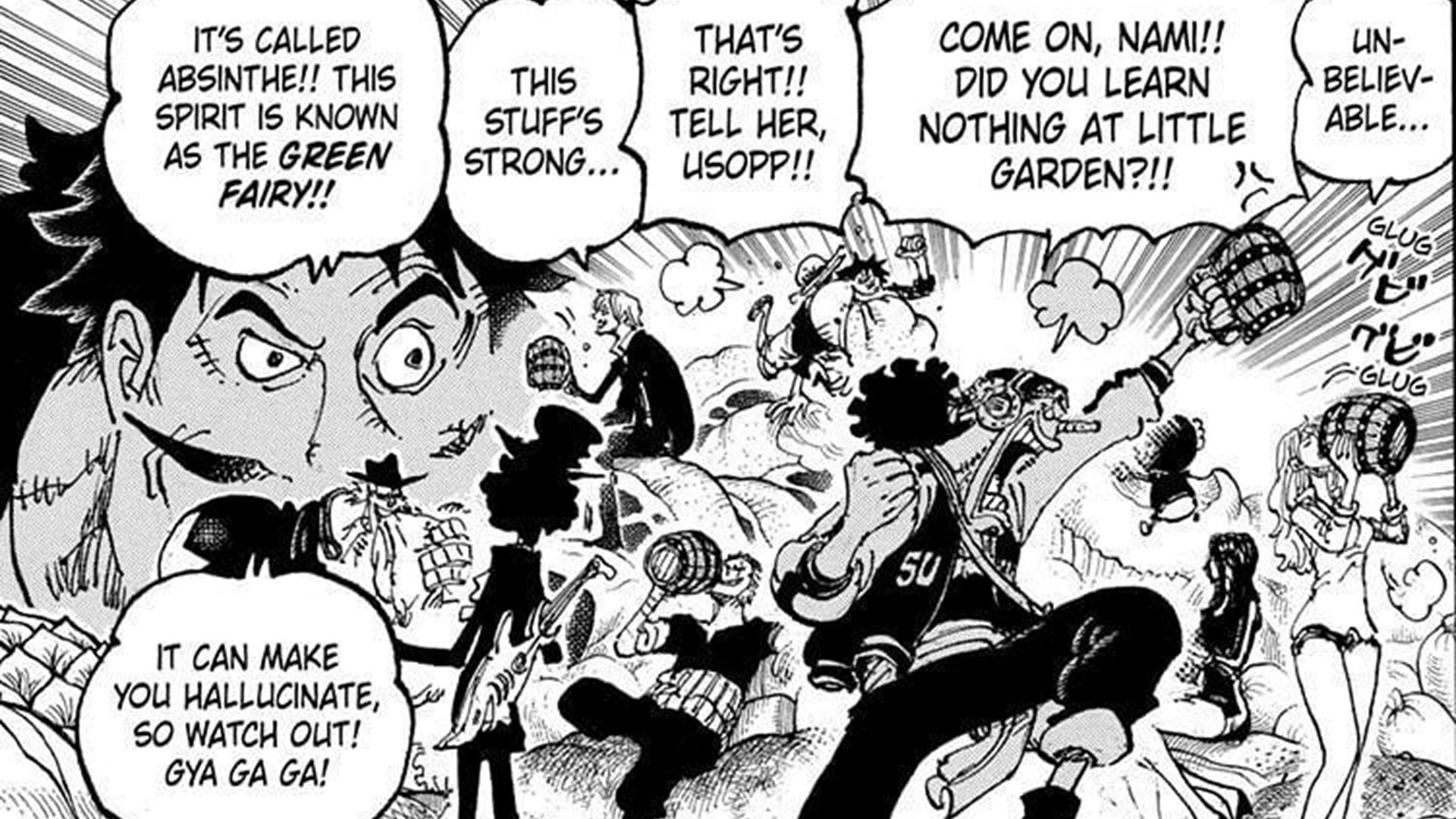 The Straw Hats drinking Absinthe (Image via Shueisha)