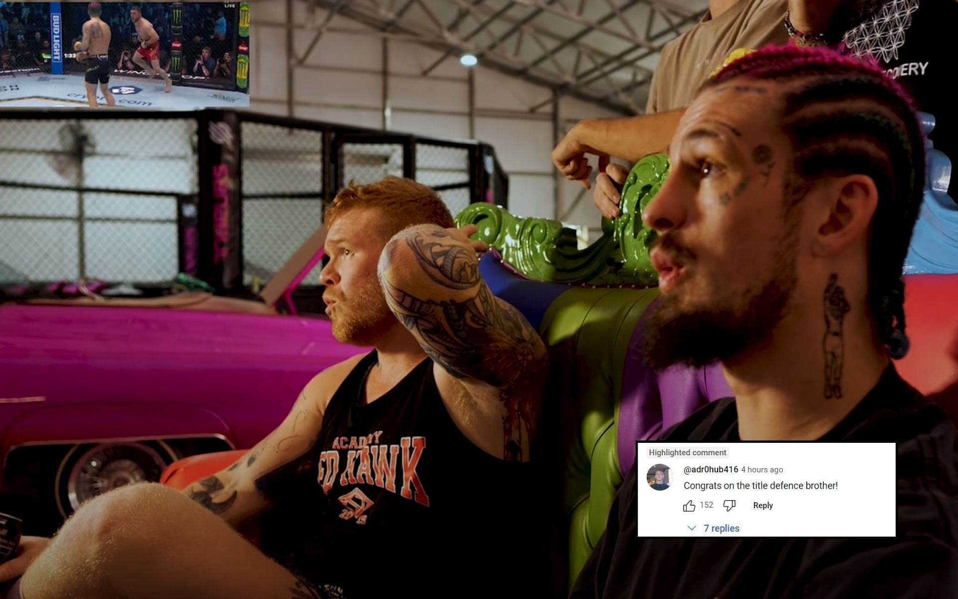 Fans react (insert, right) to Tim Welch (left) and Sean O