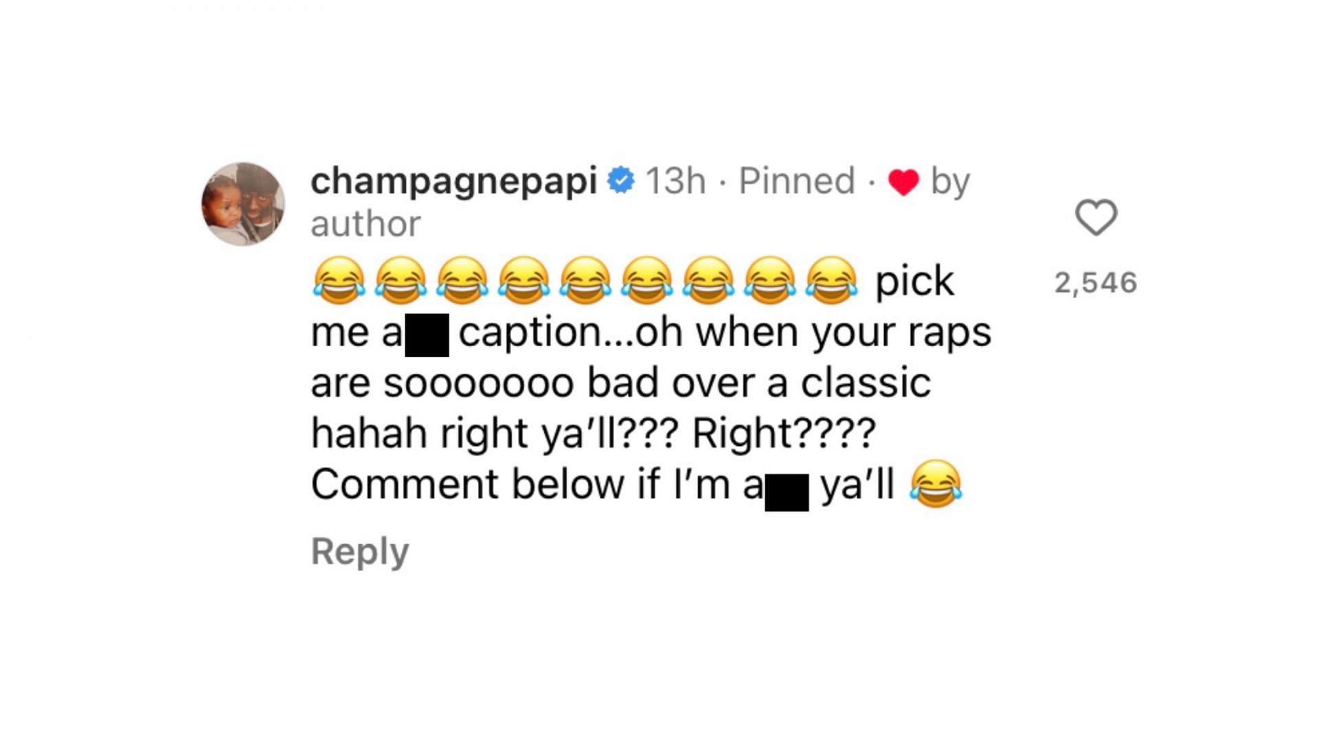 Drake&#039;s comment on the comedian&#039;s video (Image via @bendadonnn/Instagram)