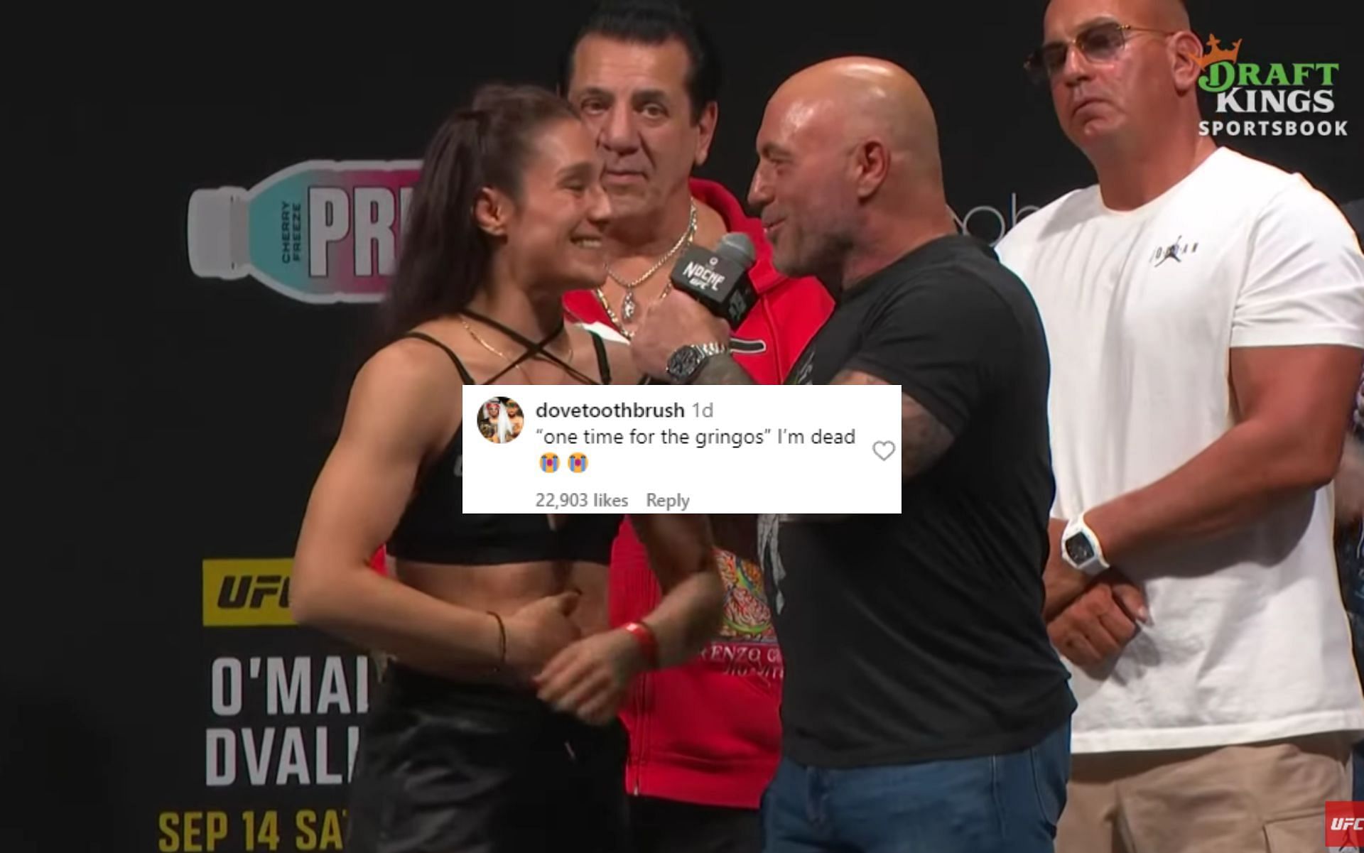 Fans react to Joe Rogan asking Alexa Grasso, &quot;One time for the gringos.&quot; [Image courtesy: @UFC ceremonial eigh-ins Noche UFC 306 on YouTube]