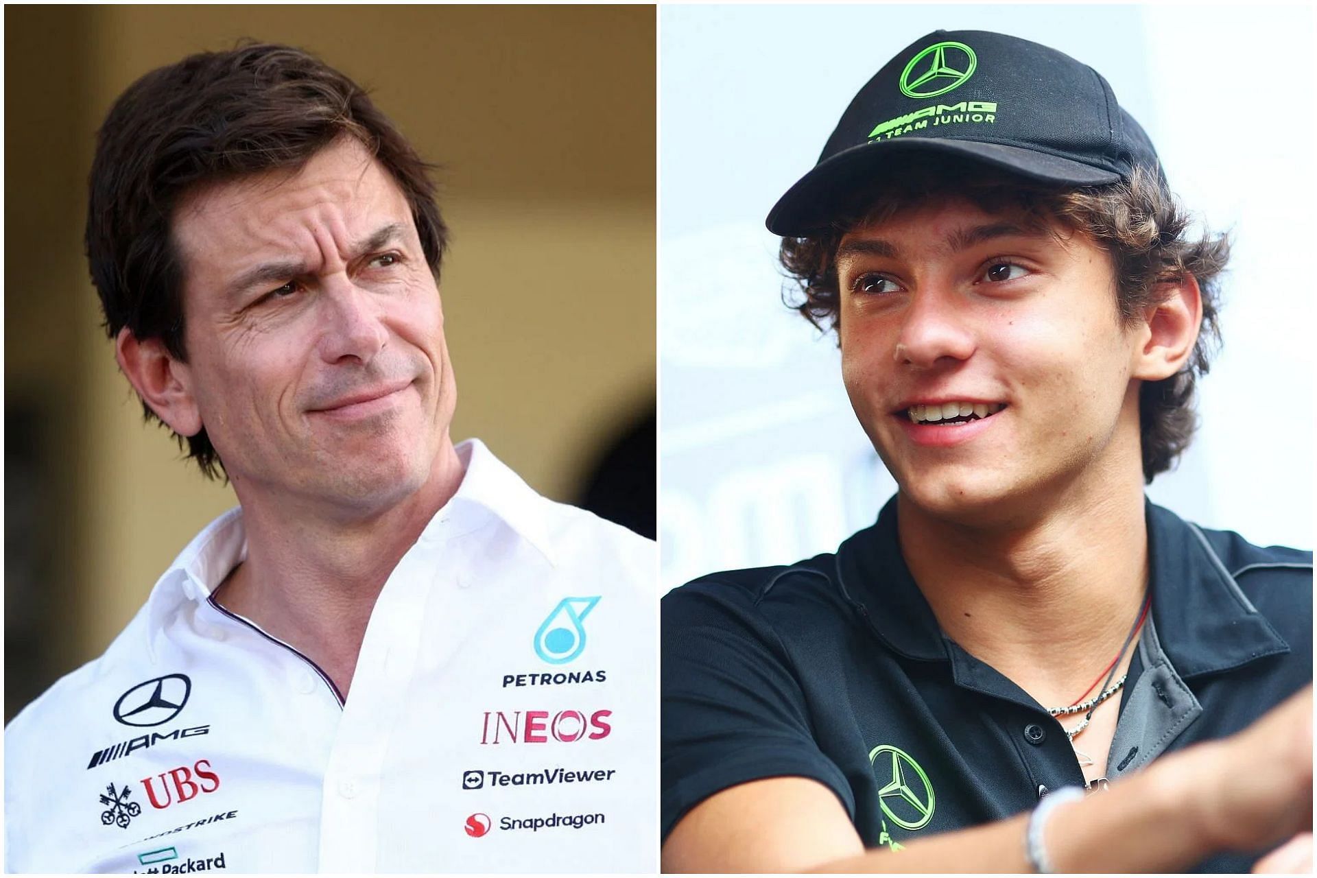 Toto Wolff (L) and Kimi Antonelli (R) (Images via Getty)