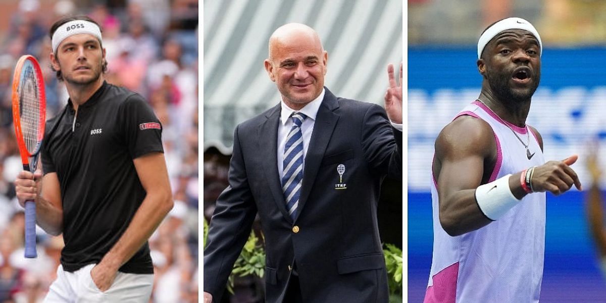 Andre Agassi, Frances Tiafoe and Taylor Fritz. Source: Getty Images 