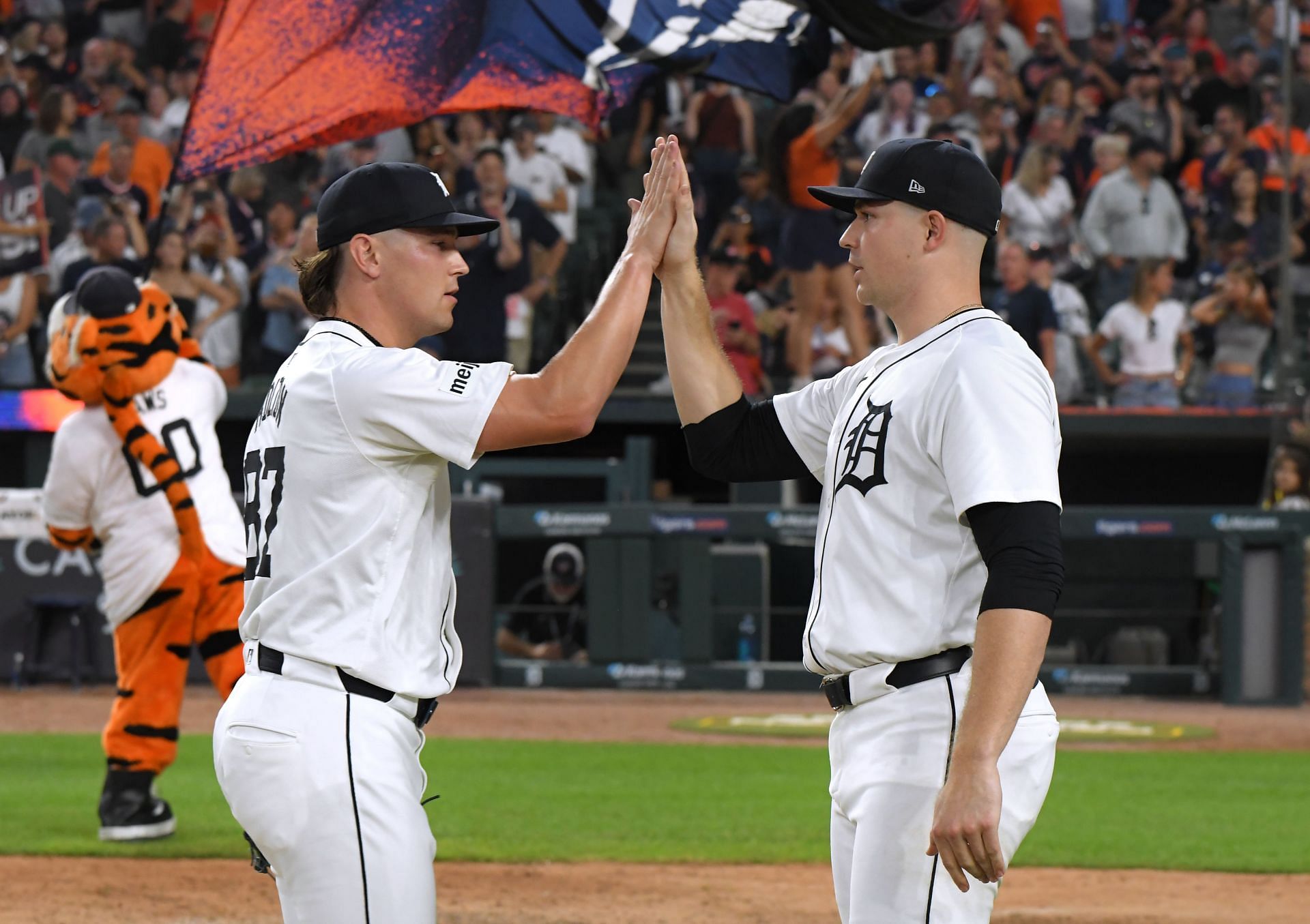 Tyler Holton (L) and Tarik Skubal (R) celebrate victory against the Boston Red Sox (image credit: getty)