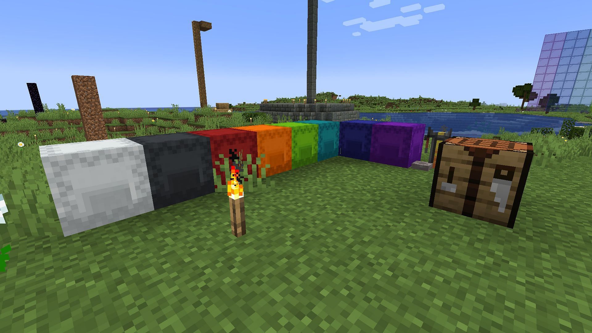 A row of dyed shulker boxes (Image via Mojang)