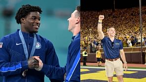 WATCH: Michigan Wolverines' Paris 2024 bronze medalists Paul Juda and Frederick Richard bang the drum to kick off Big Ten clash vs Fresno State