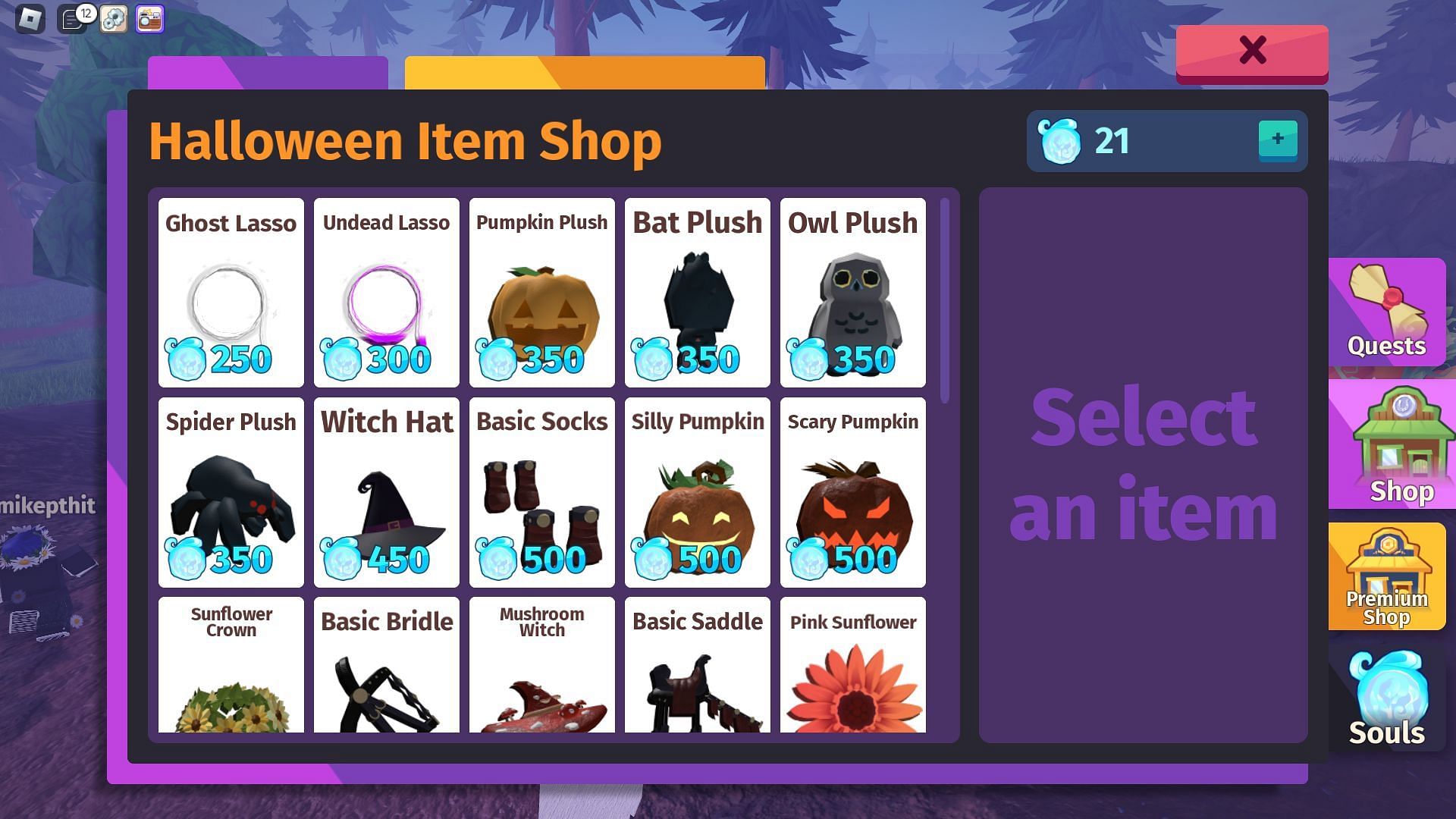 You can use the Souls to purchase items from the event shop (Image via Roblox)