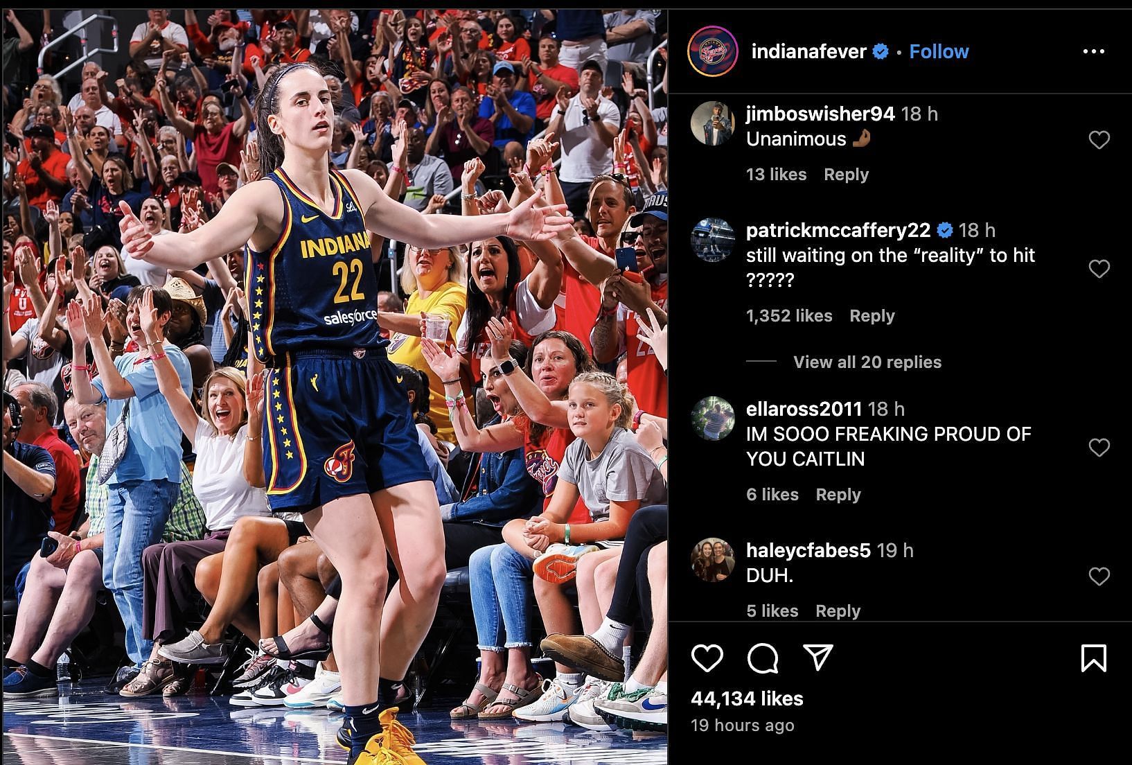 Patrick McCaffery&#039;s comment about Caitlin Clark&#039;s achievement (Credit: Instagram/@indianafever)