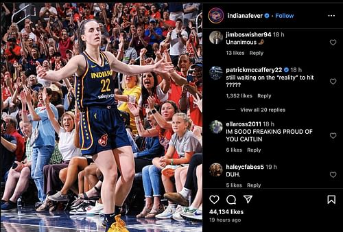 Patrick McCaffery's comment about Caitlin Clark's achievement (Credit: Instagram/@indianafever)