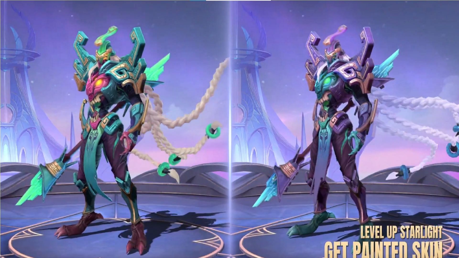 The two variants of Zhask &quot;Death&#039;s Shadow&quot; skin in MLBB (Image via Moonton Games)