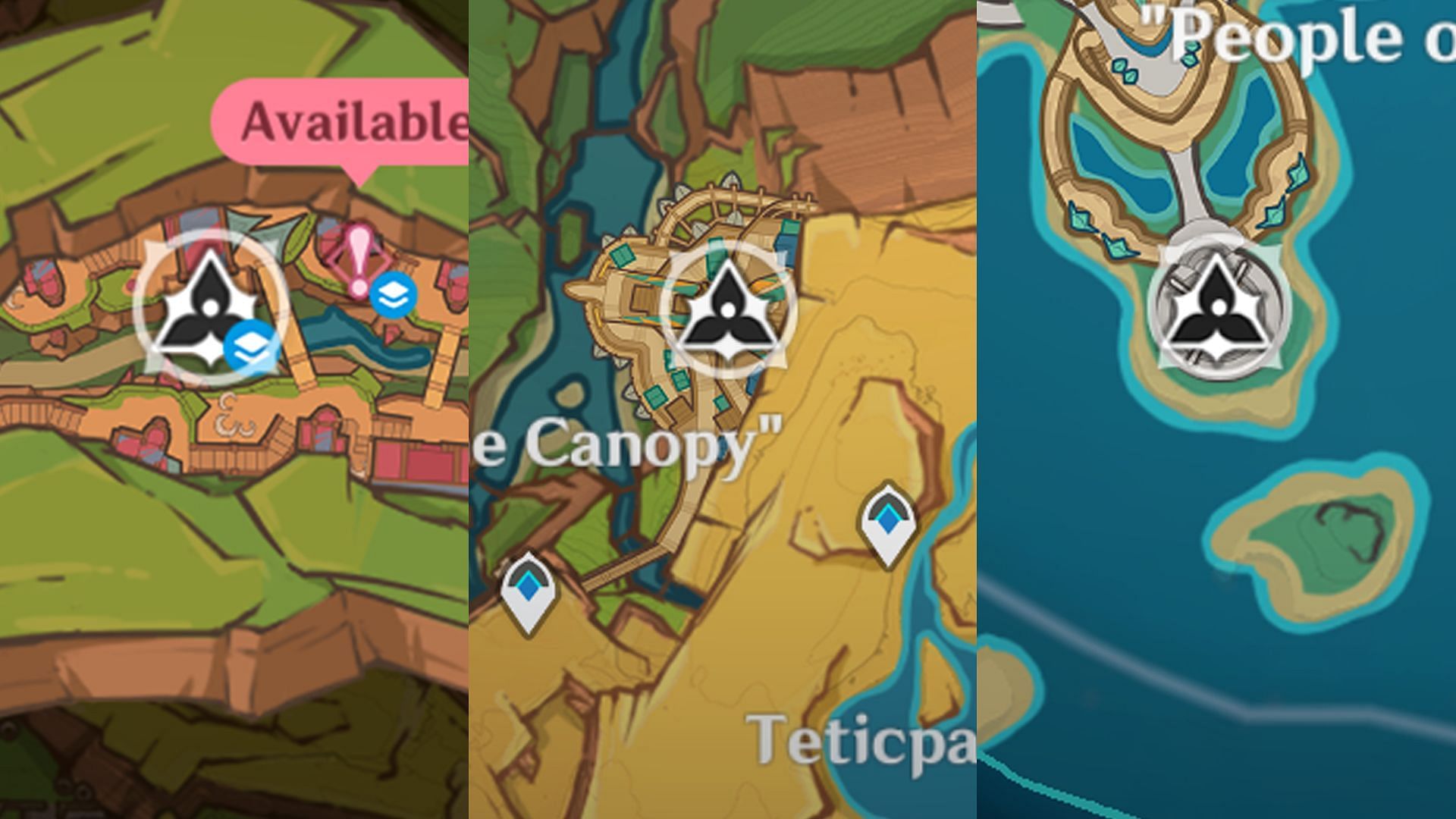 The location of each of the tribes&#039; Obsidian Totem Poles (Image via HoYoverse)