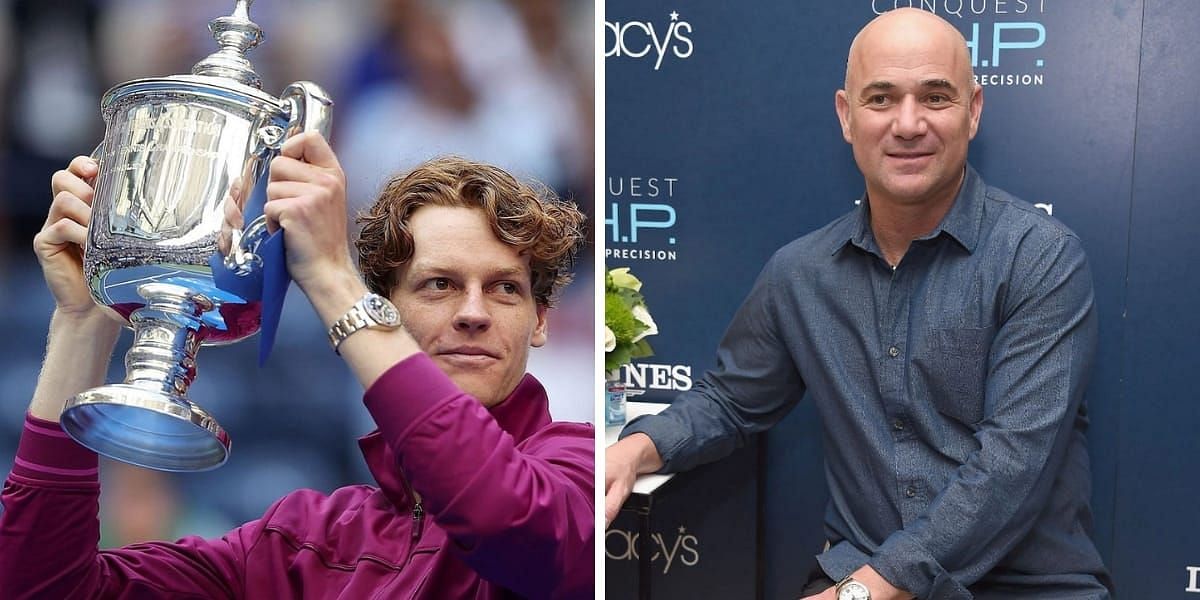 Jannik Sinner (L) &amp; Andre Agassi (R) (Image source: GETTY)