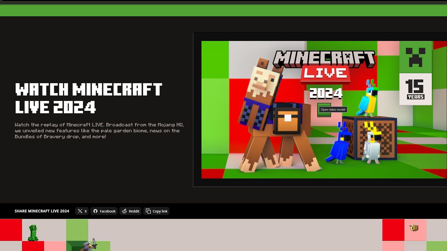 The Minecraft website was updated before the live event (Image via Mojang Studios)