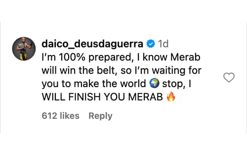 Deiveson Figueiredo commenting on MMA Junkie's Instagram post. [via @mmajunkie on Instagram]