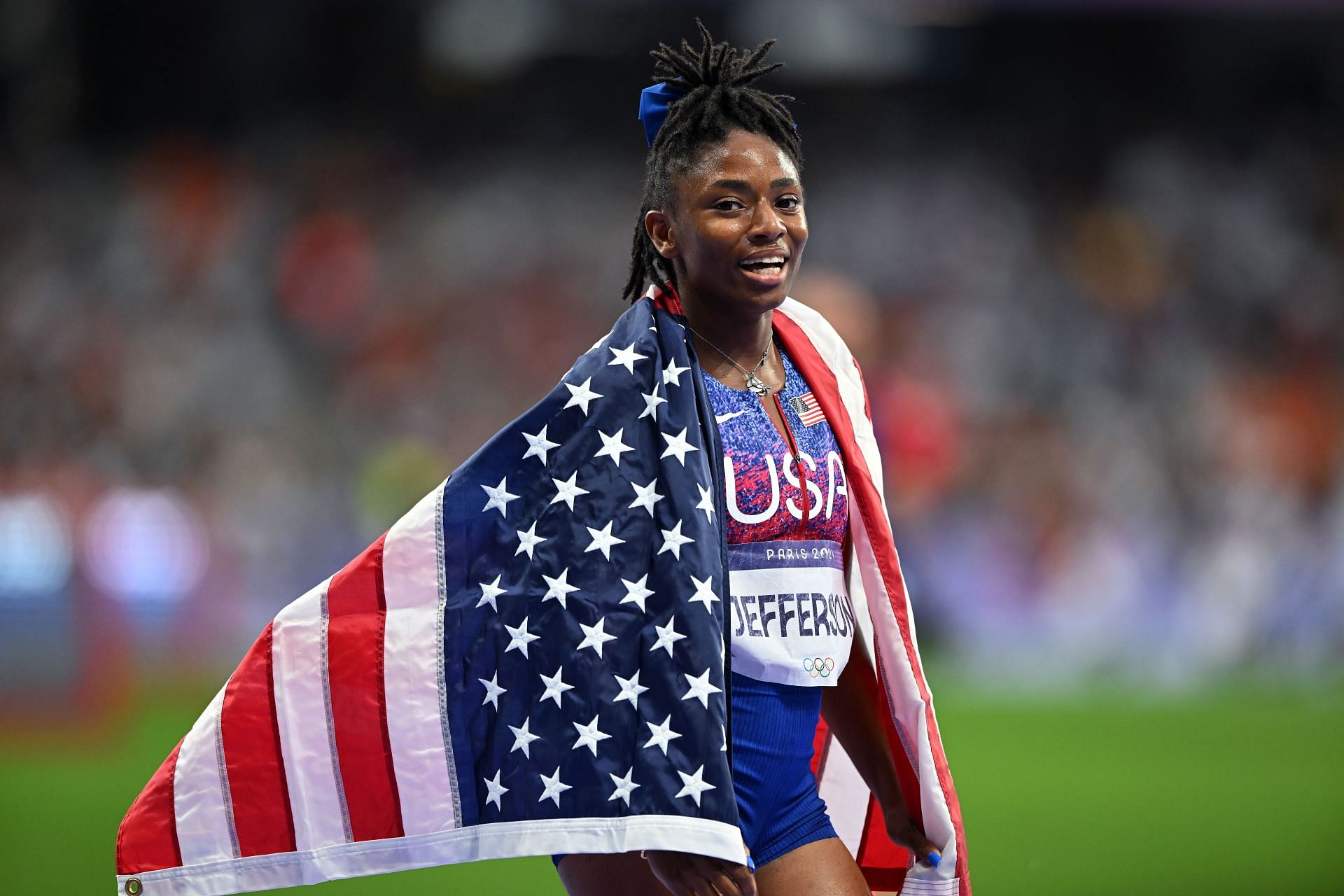 Melissa Jefferson during the 4x100m relay event of the 2024 Paris Olympics (Getty Images)