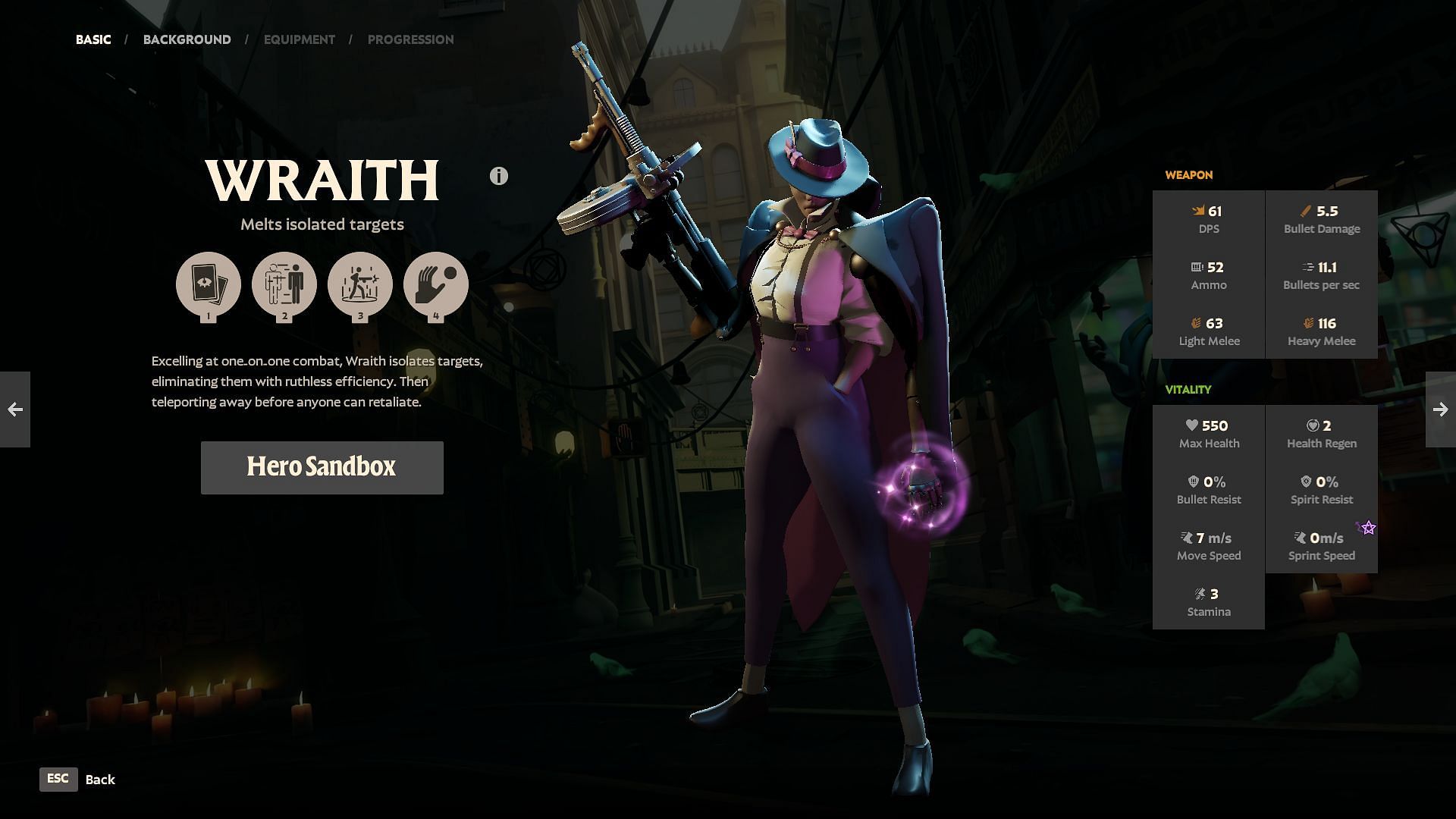 Wraith in-game stats (Image via Valve)