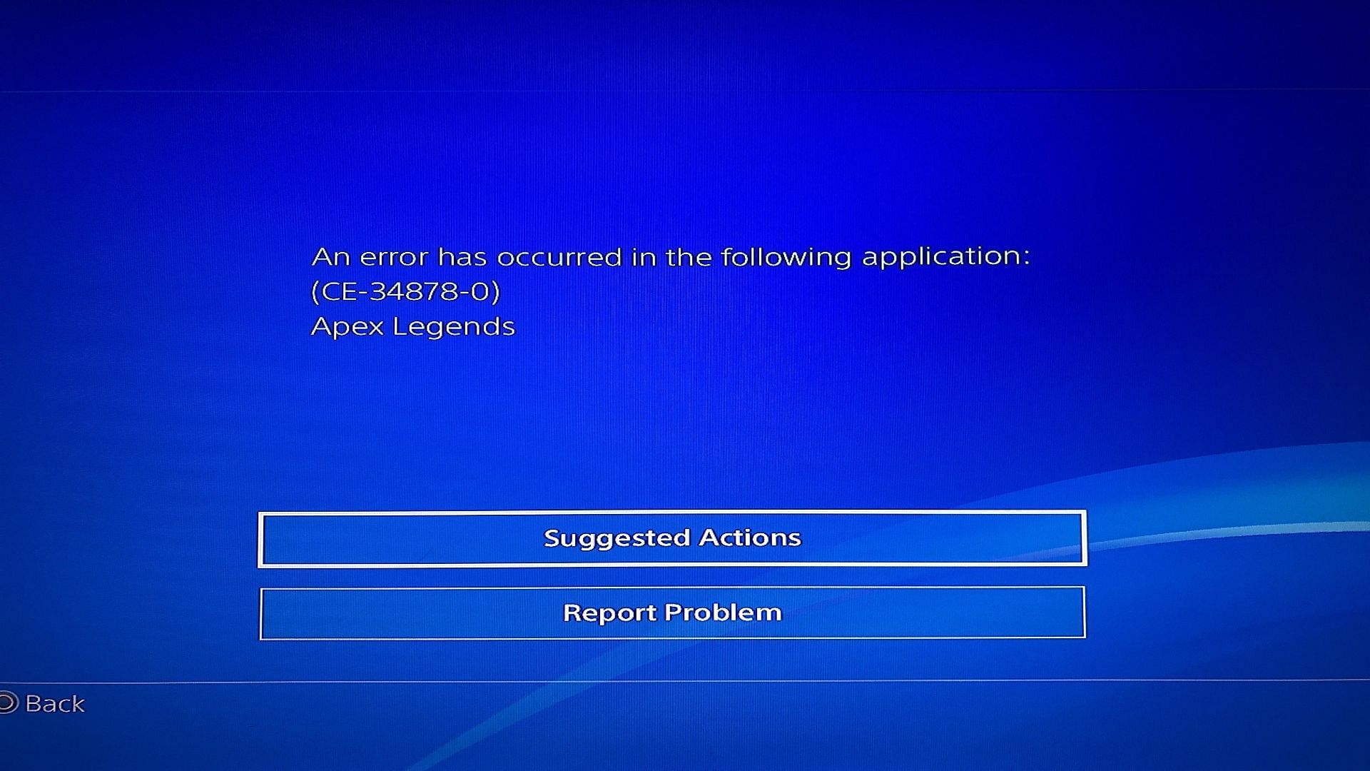 Apex Legends &quot;CE-34878-0&quot; error on PlayStation (Image via Sony and EA)