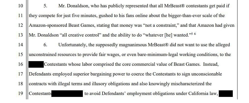 MrBeast accused of not providing fair wages to the contestants (Image via Superior Court of the State of California)