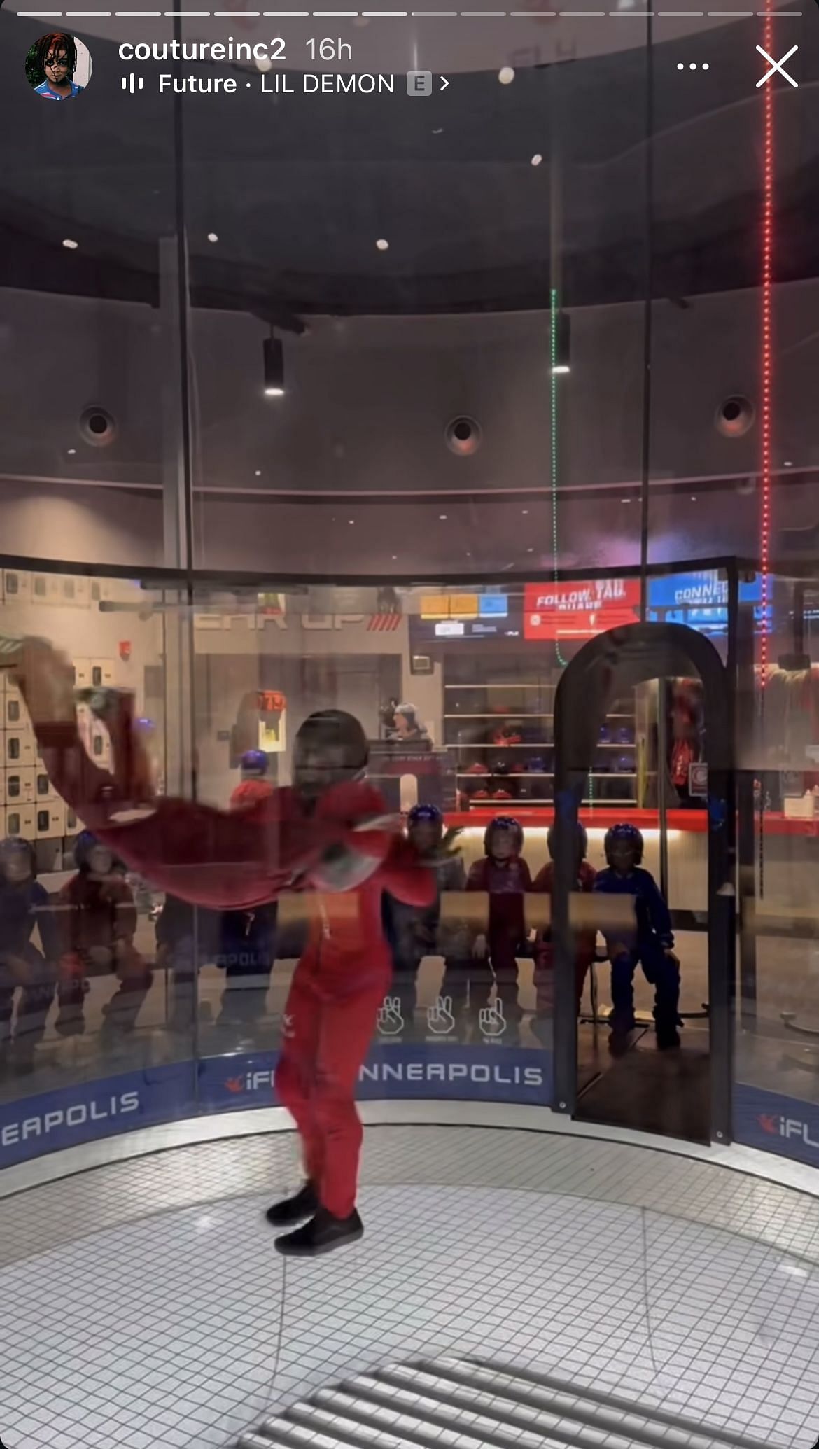 Jeanine Robel uploaded a video of son Krue performing indoor skydiving