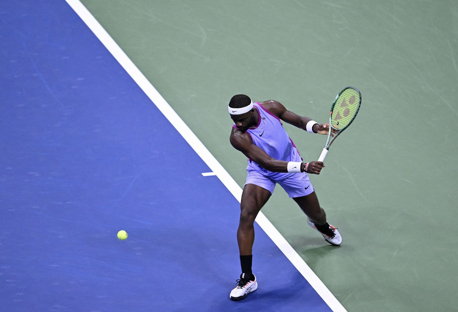 Frances Tiafoe competes with Taylor Fritz (not seen) at the US Open 2024. (Image: Getty)