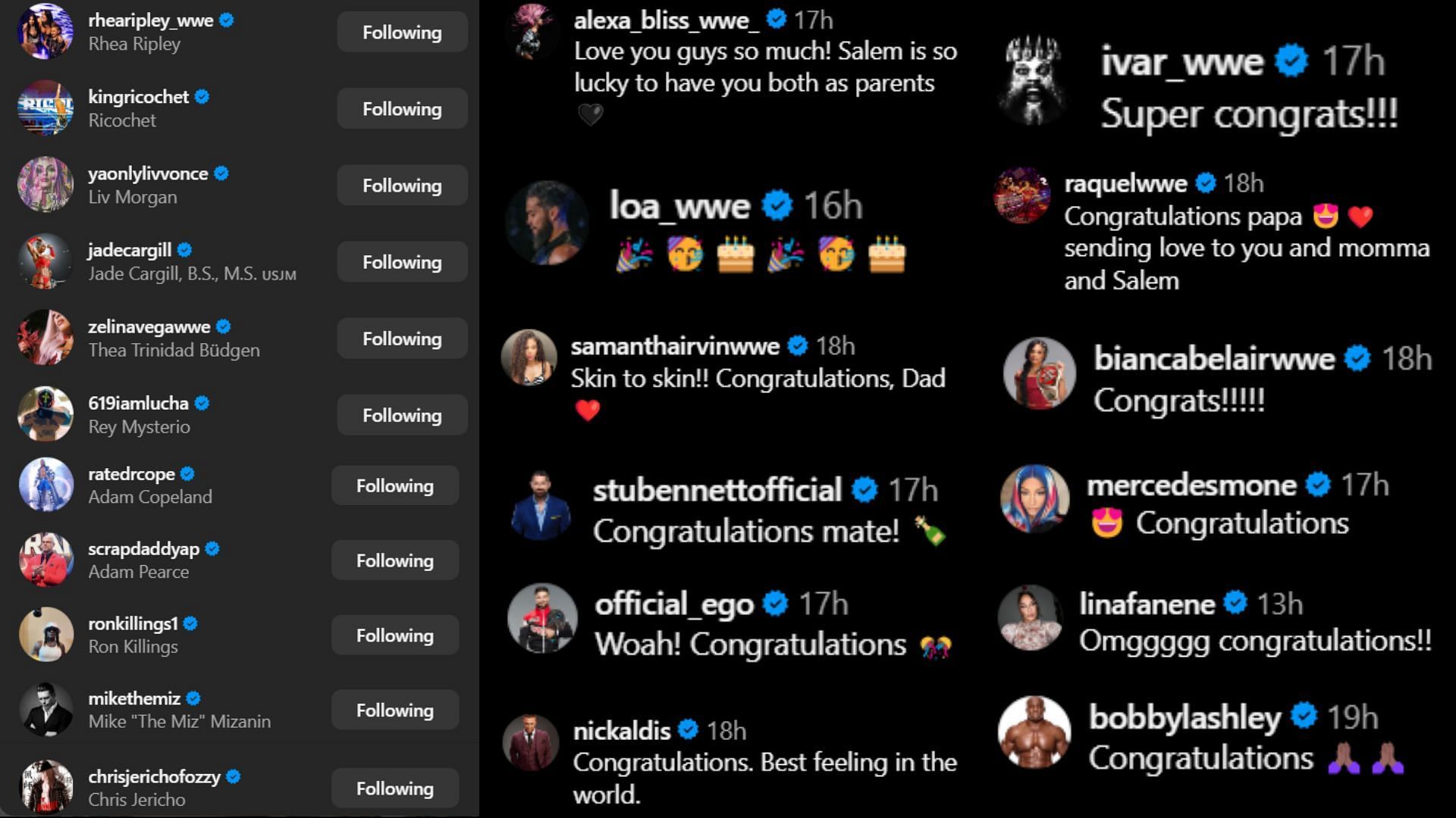 Screenshot of stars&#039; likes and comments on Mike Rome&#039;s emotional personal update (Credit: Mike Rome&#039;s Instagram Post)