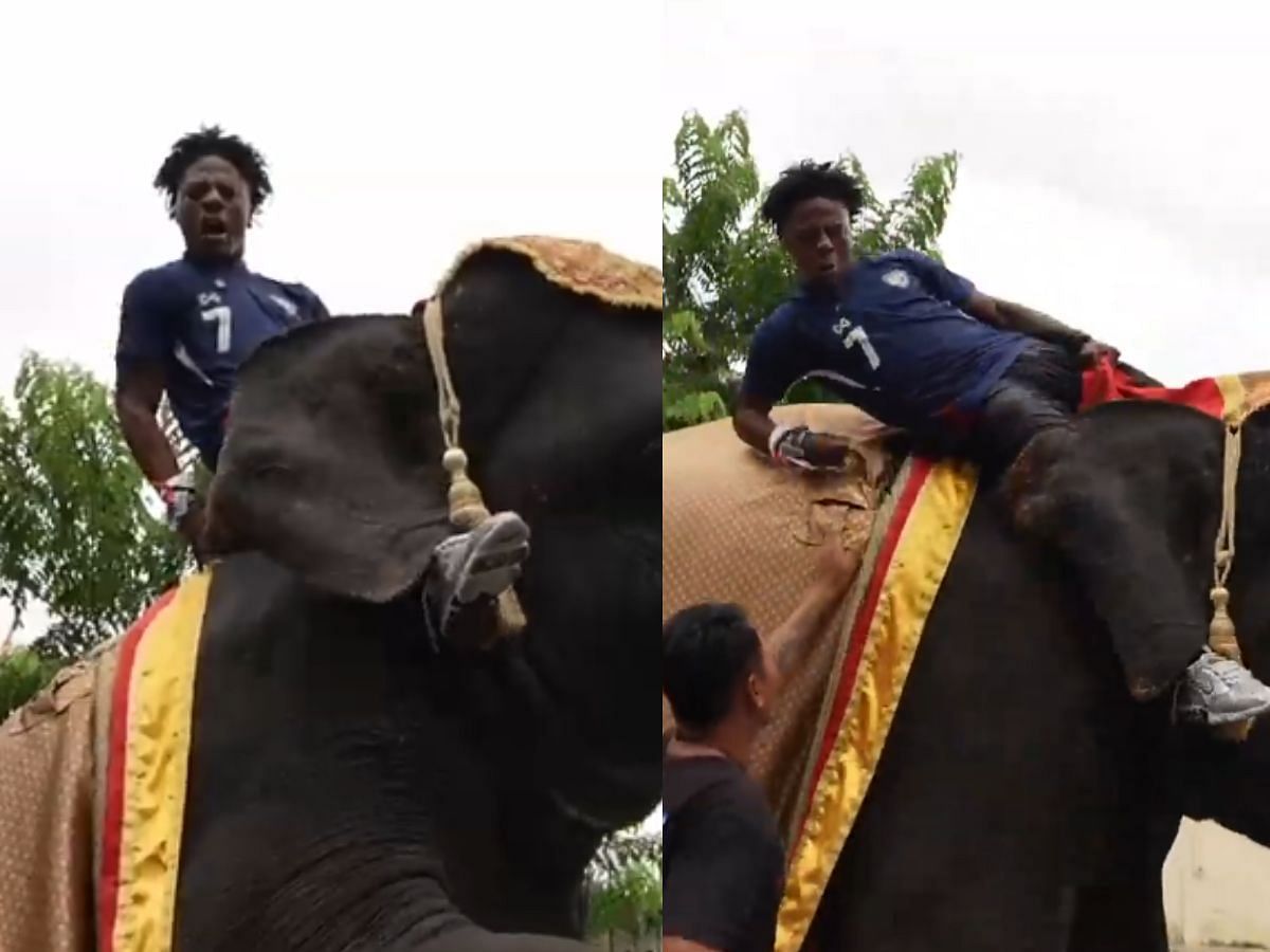 IShowSpeed lost his balance during his elephant ride (Image via YouTube/IShowSpeed)