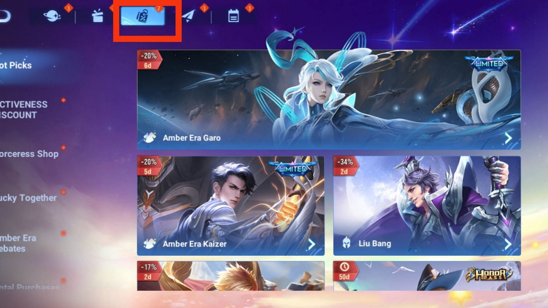 Click on this marked icon to access the skins of Amber Era in Honor of Kings (Image via Level Infinite)