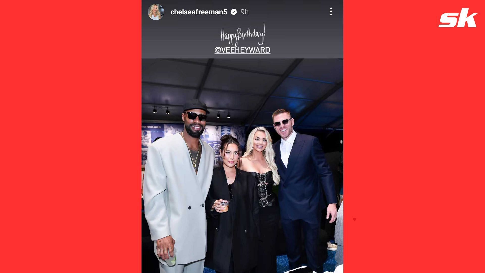 Chelsea Freeman uploaded a memory of herself and Freddie with the Heyward&#039;s at May&#039;s Blue Diamond Gala (Instagram/chelseafreeman5)